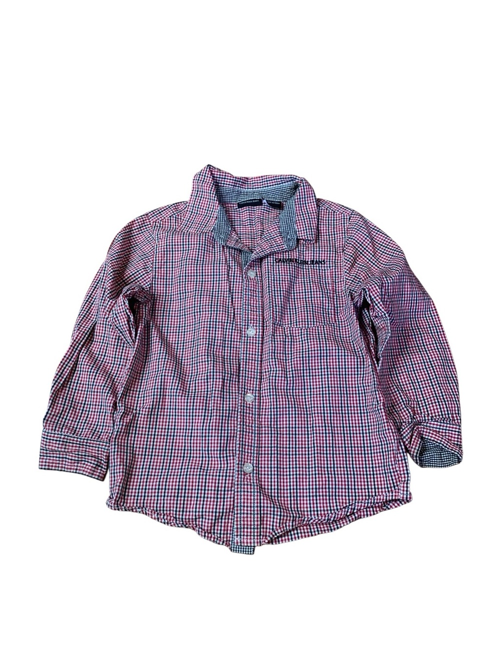 Calvin Klein Jeans Kids Size 5 Red Gingham Button Down Shirt